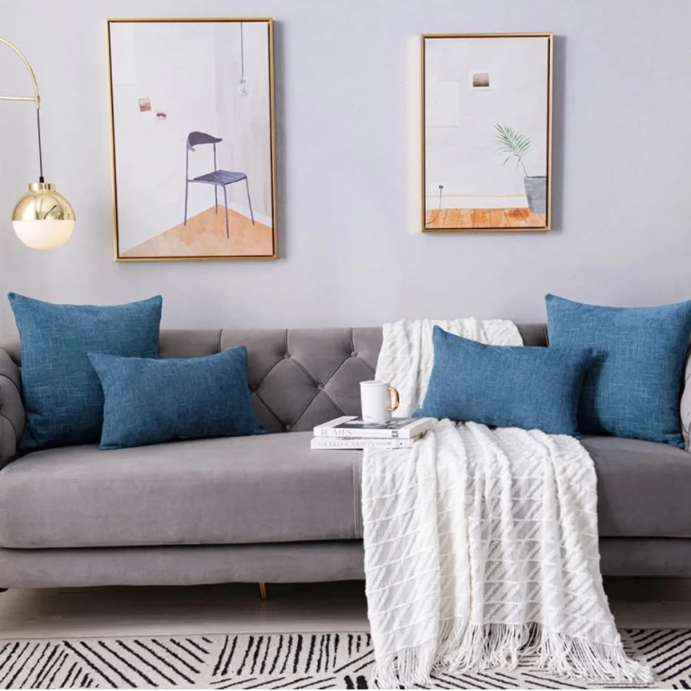 Luxury Home | Denim Blue Soft Textured Chenille Oversized Throw Pillow Covers